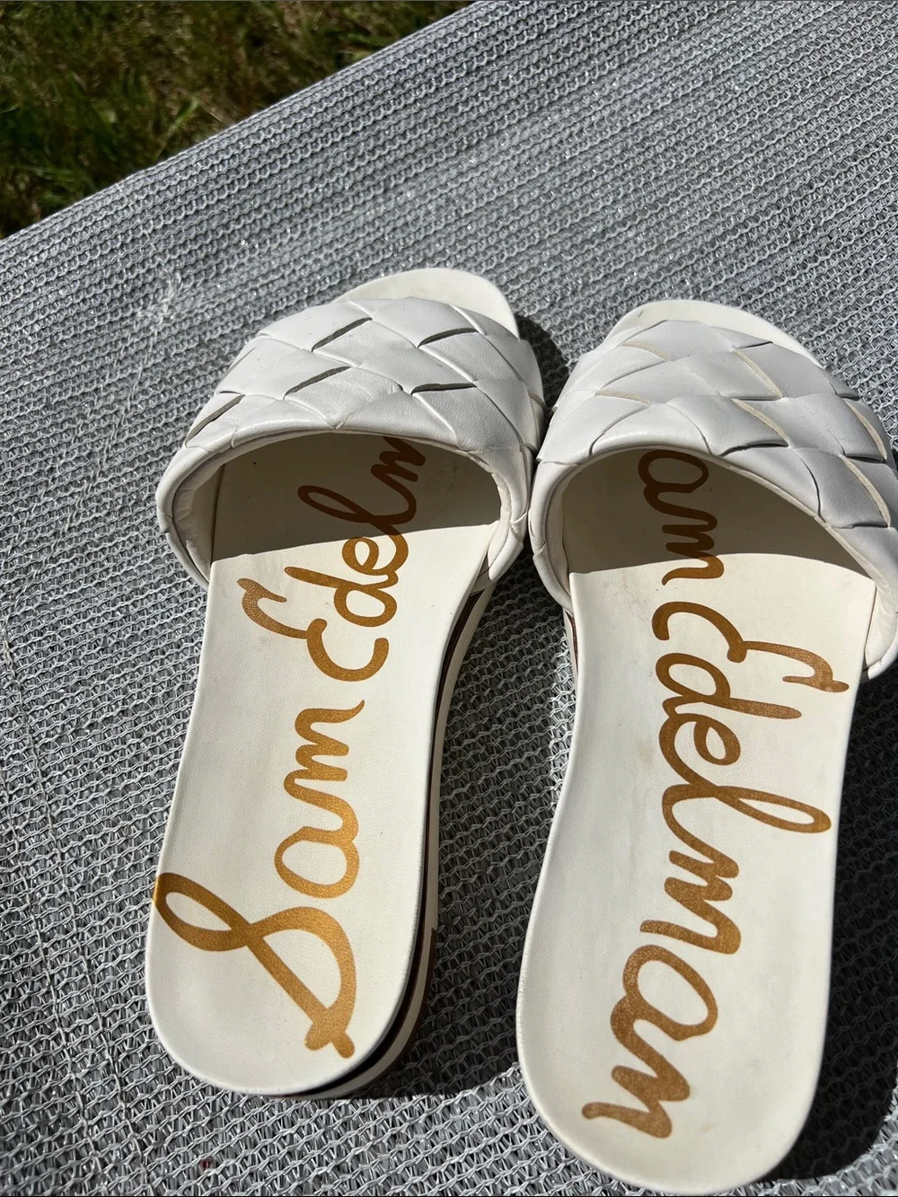 Sam Edelman White Braided Slide Sandals